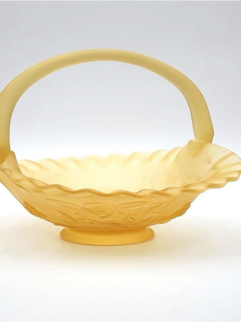Frosted Yellow Glass Basket Centerpiece with Scalloped Edge